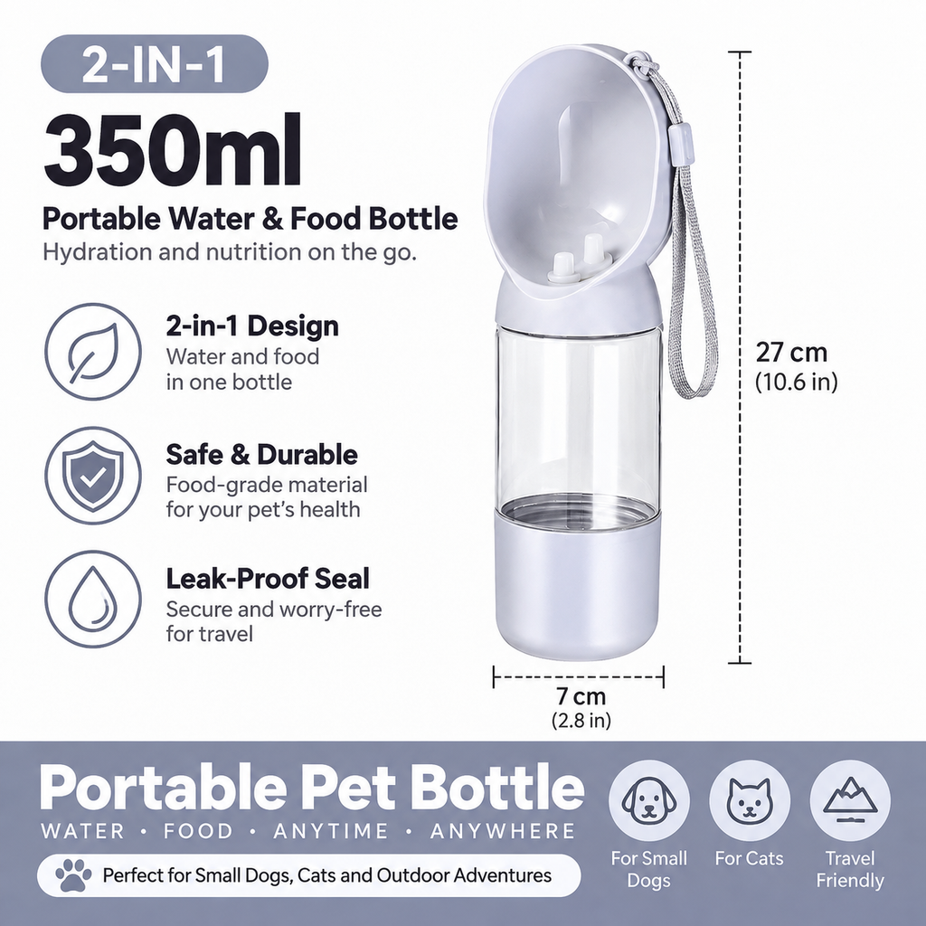 Mirevo 2-in-1 Portable Pet Water & Food Bottle