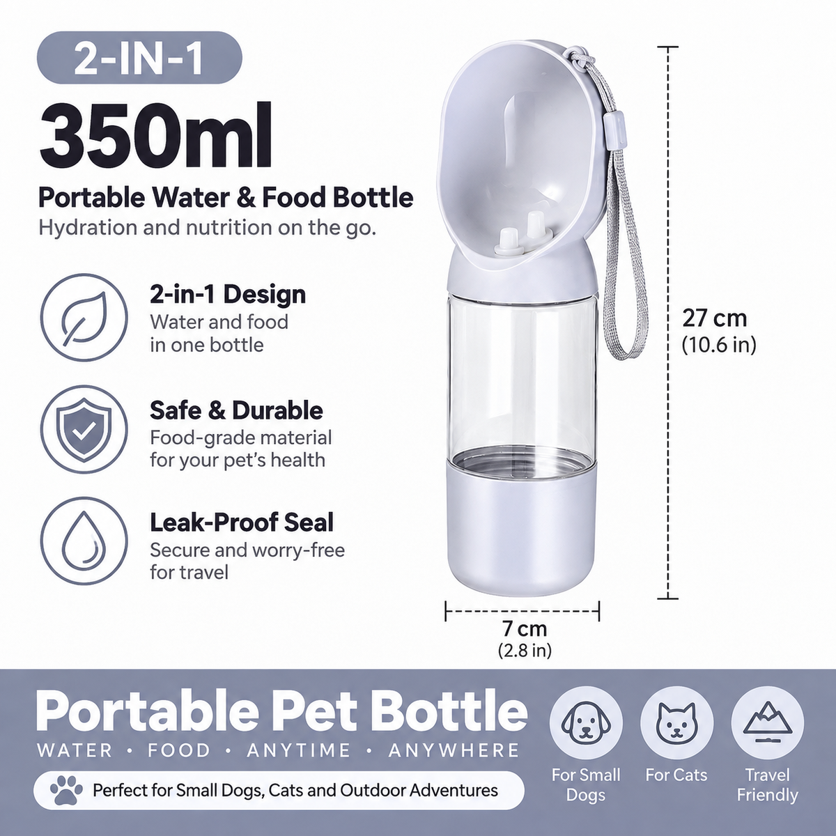 Mirevo 2-in-1 Portable Pet Water & Food Bottle