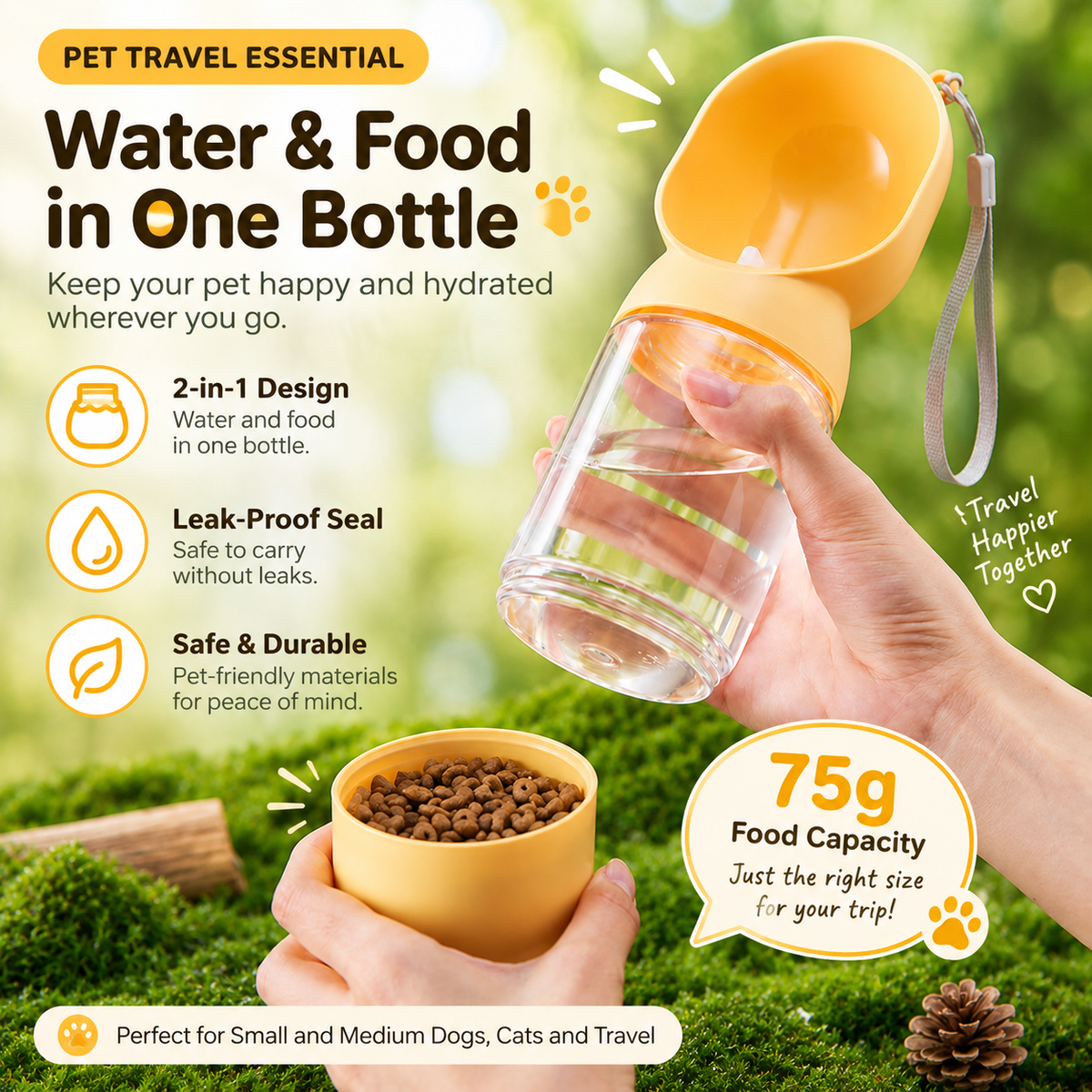 Mirevo 2-in-1 Portable Pet Water & Food Bottle