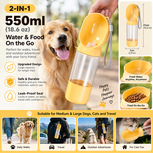 Mirevo 2-in-1 Portable Pet Water & Food Bottle