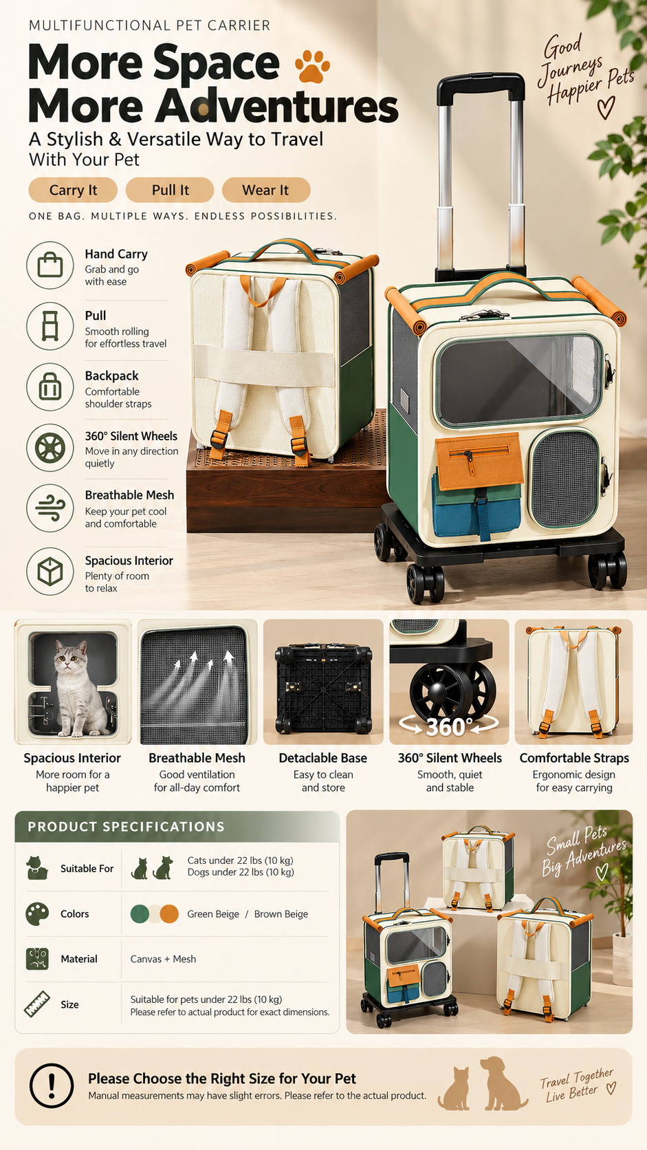 Mirevo Roll & Roam Convertible Pet Carrier