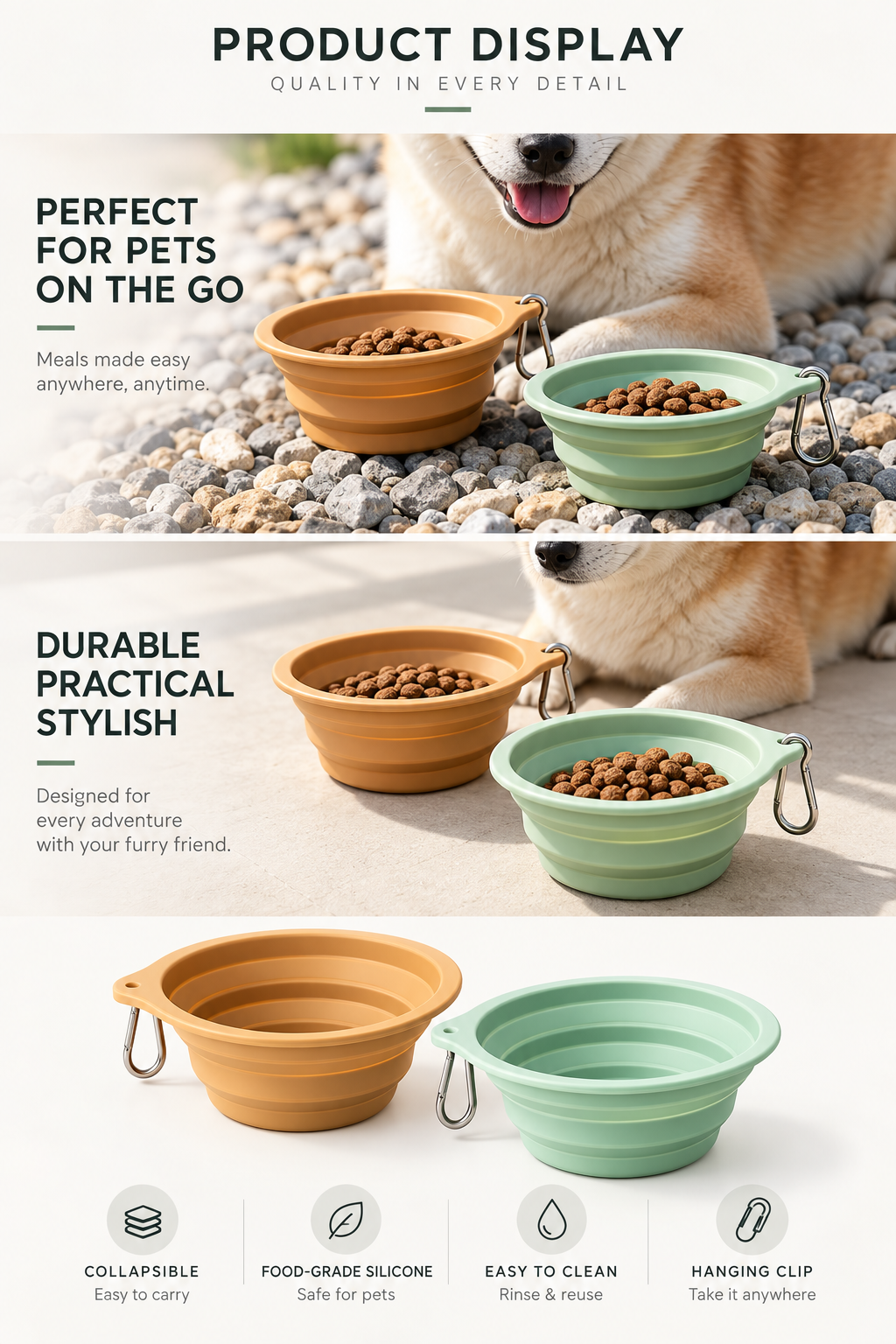 Mirevo Collapsible Silicone Pet Bowl