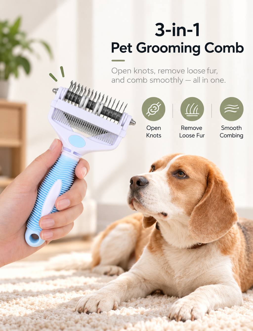 Mirevo 3-in-1 Pet Grooming Comb