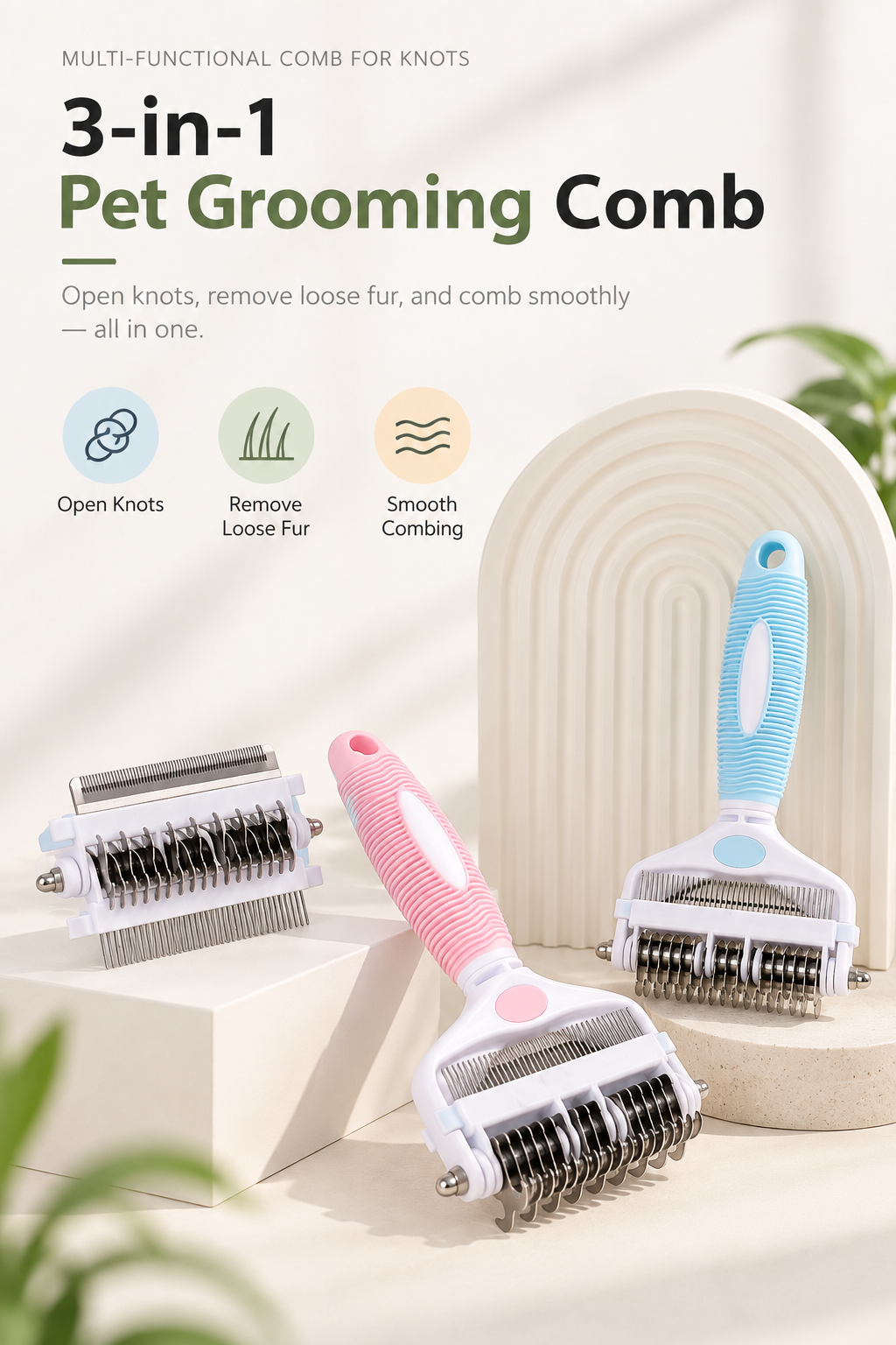 Mirevo 3-in-1 Pet Grooming Comb
